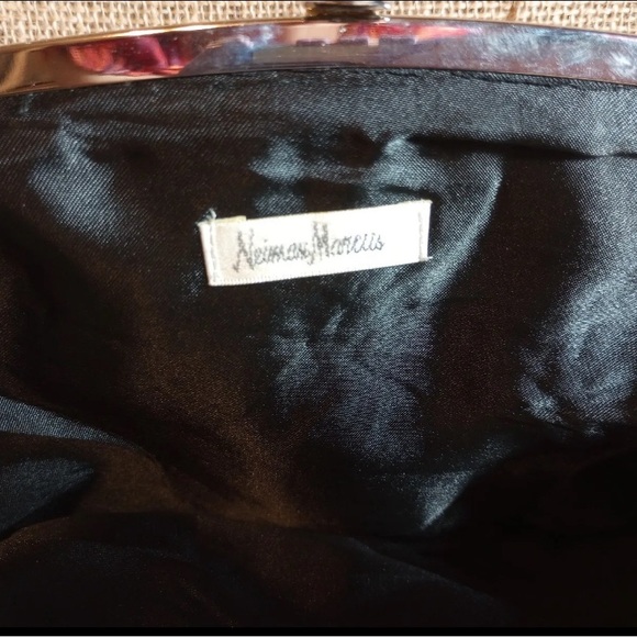 Nieman Marcus Black Clutch Silver Chain Shoulder Strap Bag Rhinestone Clasp - Picture 4 of 7